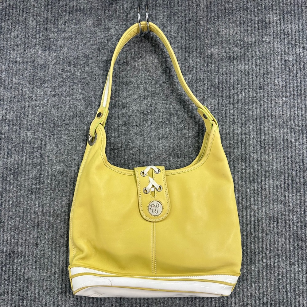 Donald J Pliner Shoulder Bag Womens Yellow Leather White Trim Good Made in Italy